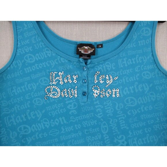 Harley-Davidson Womens Blue Tank Top 2W Cotton/Spandex Made In Mexico - Picture 2 of 8